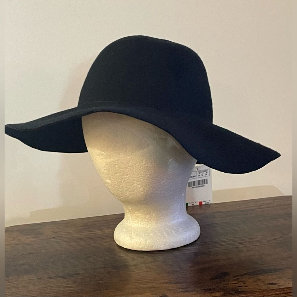 Nwt Zara Black Wool Floppy Hat